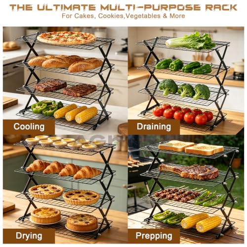 4-Tier Collapsible Cooling Rack, Adjustable Baking & Grilling Rack - size: 4-Tier
