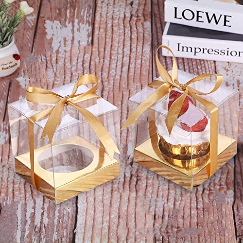 60 Pcs Clear Plastic Cupcake BoxesGold Single Cupcake Containers