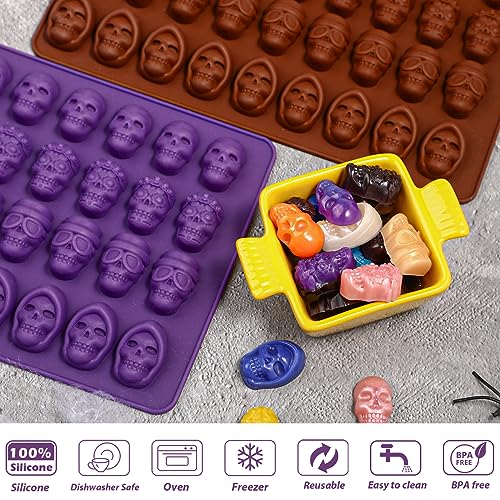 Webake Mini Skull Candy Mold with 4 Different Shapes, 36-Cavity Halloween Skull Silicone Chocolate Candy Mold for Gummy, Chocolate, Candy, Jello, Cupcake Decoration（2PCS）