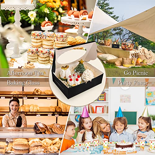 KPOSIYA 65 PCS 8x6x2.5 Inch Cookie Boxes with Window Black Bakery Boxes Pastry Boxes for Gift Giving, Treat, Dessert, Cupcakes, Chocolate, Strawberries, Donuts, Muffins (5 Style Windows) - color: Black(pack of 65)