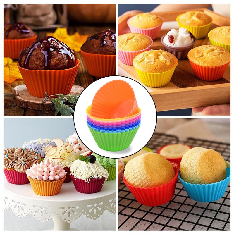AKOAK Reusable Silicone Non-stick Baking Cups, Cake Molds, Kitchen Baking Cooking Accessories, DIY Cake Making Tools - Pack of 10 (Green) - color: Green