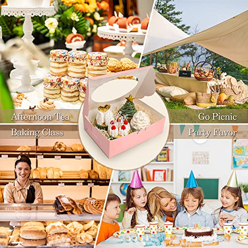 KPOSIYA 65 PCS 8x6x2.5 Inch Cookie Boxes with Window Pink Bakery Boxes Pastry Boxes for Gift Giving, Treat, Dessert, Cupcakes, Chocolate, Strawberries, Donuts, Muffins (5 Style Windows) - color: Pink(pack of 65)