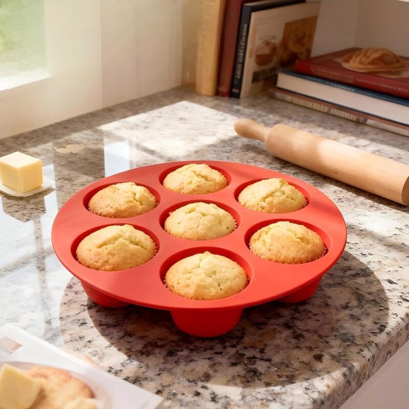 7 hole Non Stick Silicone Liners And Muffin Pan for Air Fryers - Reusable Baking Trays Easy to Release And Clean - color: Black