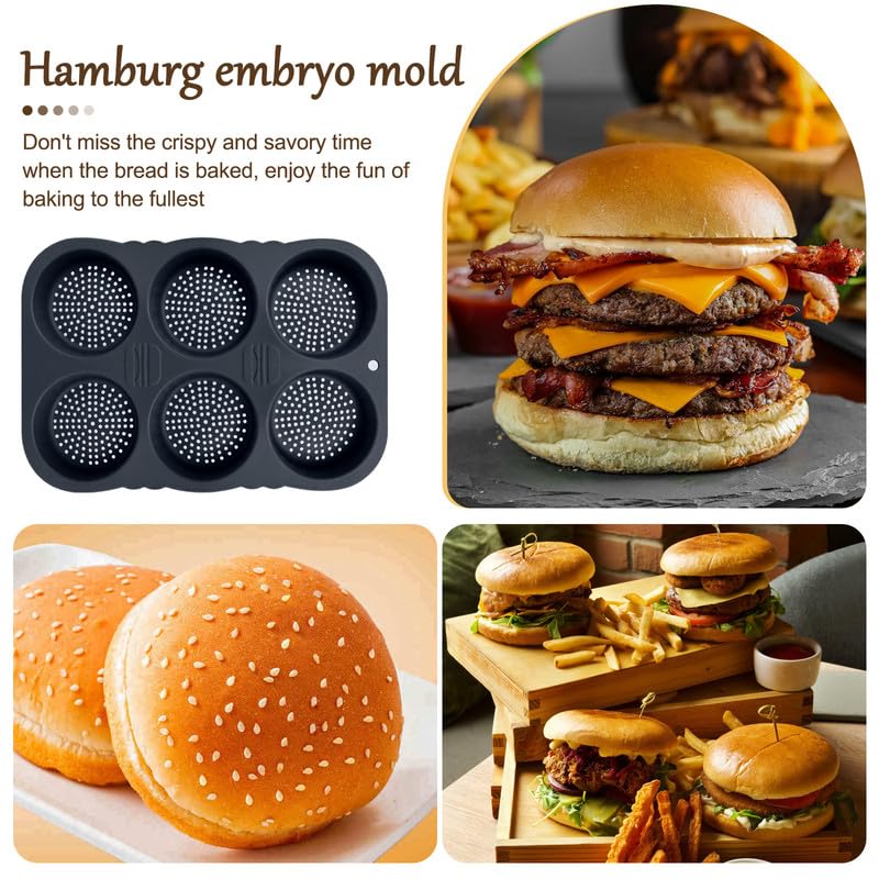 Hamburger Bun Pan,Silicone Hamburger Bun Mold - color: 6 Cavity