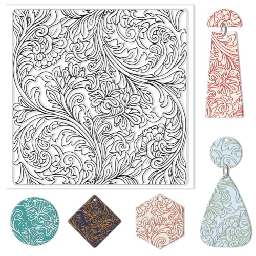 CHGCRAFT Clay Texture Mat Retro Floral Clay Texture Sheets 5.5x5.5inch Silicone Polymer Stamp Sheet Modeling Pattern Pad for Polymer Pattern Making Earrings Jewelry - style: Retro Floral