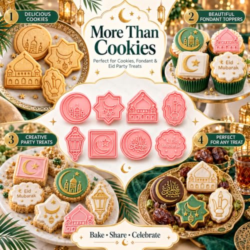 8-Piece 3D Eid Mubarak Cookie Cutter Set