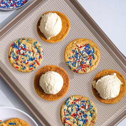 Baker's Secret Baking Sheet Pan Set, 2x Cookie Sheets for Oven 13.8x10', Diamond Texture Premium Air Flow Circulation, Baking Trays, Extra Thick 0.6mm Diamond Base PFOA, PFOS, PTFE and PFAS free - color: Champagne Gold, size: 2 Pack Quarter Sheet