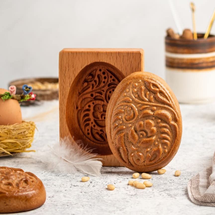 MOTEERLLU Wooden Springerle Cookie Molds for Baking, Easter Egg - style: Easter Egg