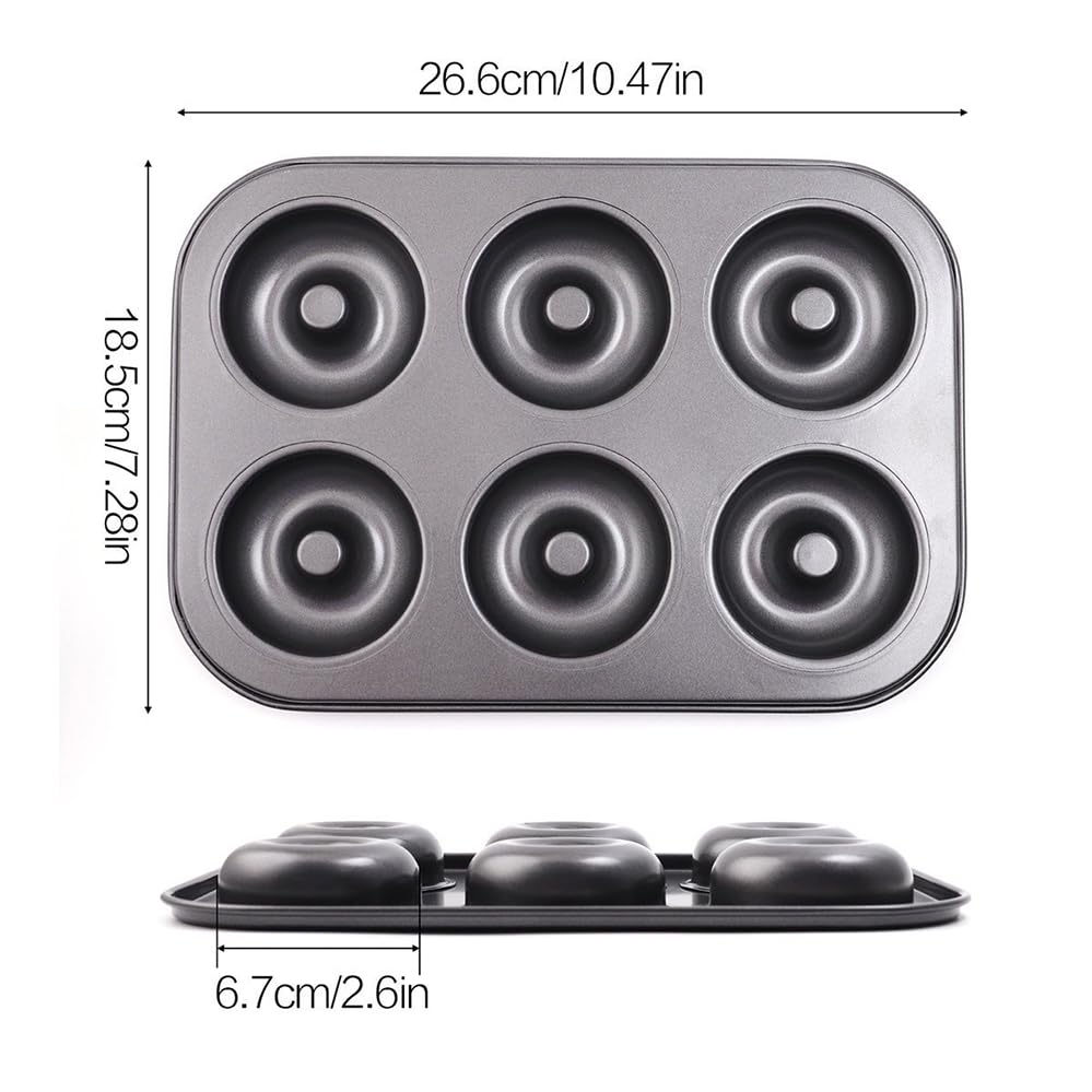 2 Pack Donut Pans, Premium Carbon Steel 6-Cavity Non-Stick Donut Mold, Perfect Baking Pans for Bagels Biscuit Cake, Dishwasher Oven Safe