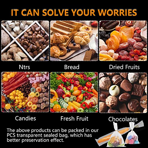 300 PCS Clear Flat Cellophane Treat Bags with 3x5",4x6",5x7",6x9",2x10",5x11",Treat Bags with Ties are Good for Pretzel Rods,Bakery, Cookies, Candies,Dessert. - size: 600 Piece Set