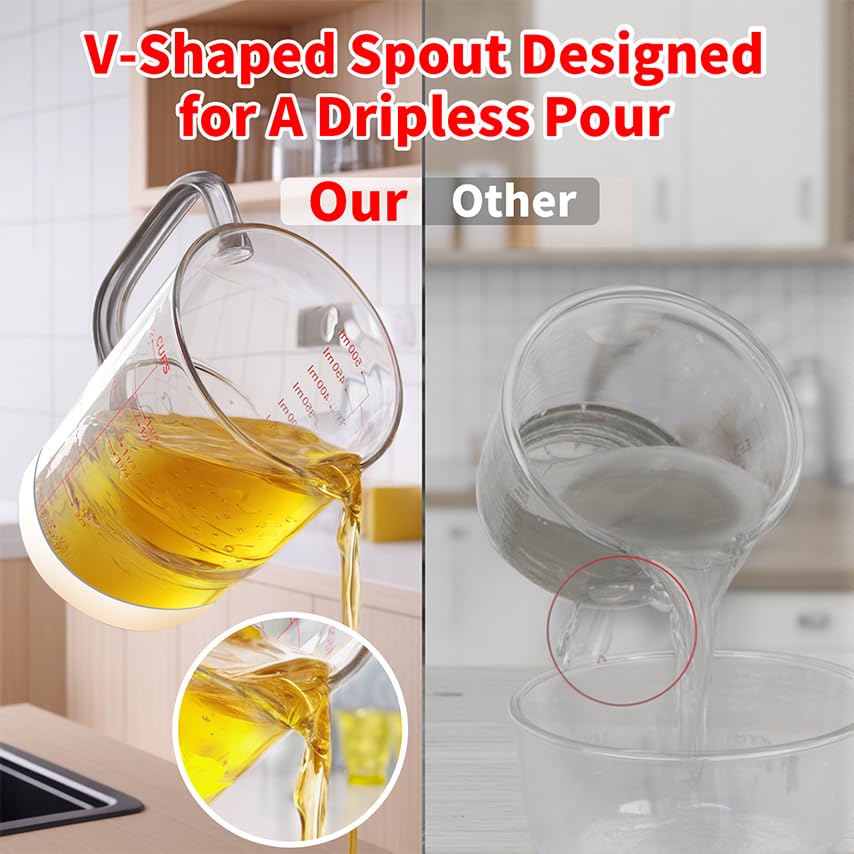 Newness Glass Measuring Cup with Handle, 500 ML (16 Oz, 2 Cup) - color: Red Measuring Scale, size: 500ML
