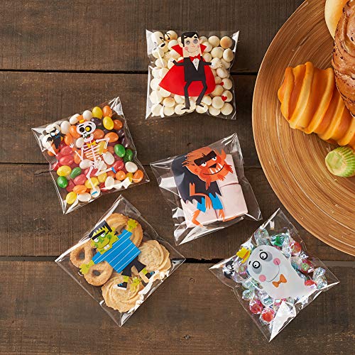 CCINEE 200pcs Halloween Treat Bags Clear Self-adhesive Candy Bags Cellophane Plastic Cookie Bags for Party Favors Halloween Decoration - size: 200 Count (Pack of 1)