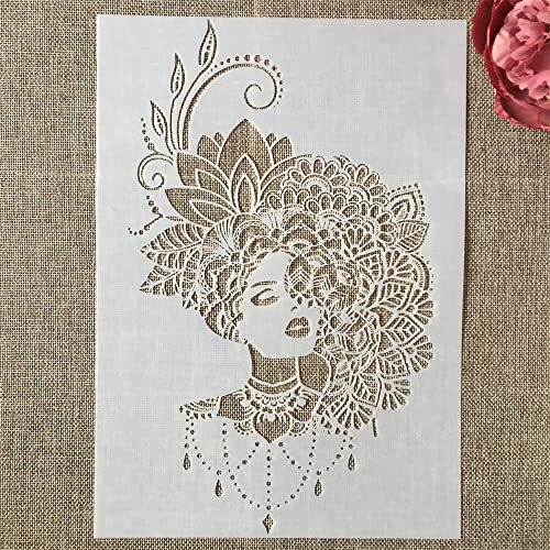 TIAMECH A4 Reusable Mandala Lady Stencil for Painting - style: Jewellery Girl