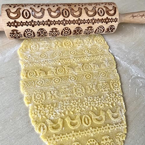 Embossing Rolling Pin embossed Dogh Roller for EASTER Embossed Cookies and Pottery by Algis Crafts (Easter Ribbon)