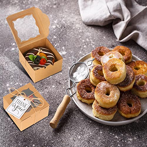 KPOSIYA 20pcs Small Cookie Boxes with Window, 4x4x2.5 Brown Bakery Box - color: Brown, size: 20