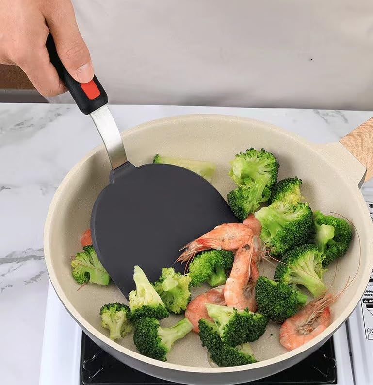 Hotec Silicone Spatula Turner for Nonstick Cookware, Cooking Spatulas 600°F Heat Resistant Large Flexible Rubber Spatula Set of 3, Kitchen Utensils for Flipping Eggs, Burgers, Pancakes, Crepes - color: Black-B