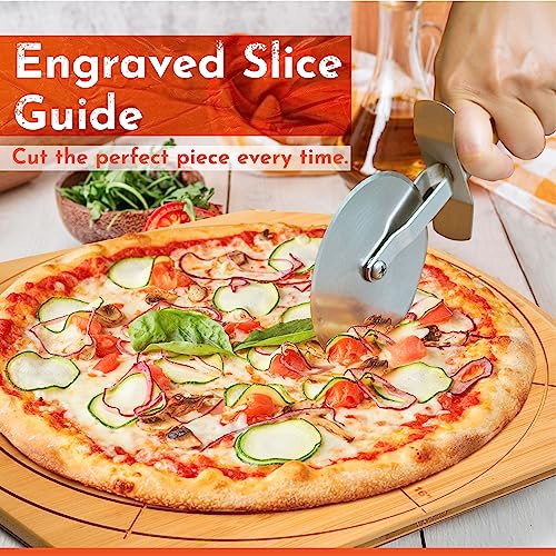 Wooden Pizza Peel 16 Inch Board with Engraved Sizes - Multi-Purpose Bamboo Pizza Cutting Board, Wood Pizza Peel, Pizza Spatula Paddle, and Serving Board with Size and Cutting Guide - color: Natural(16 inch)