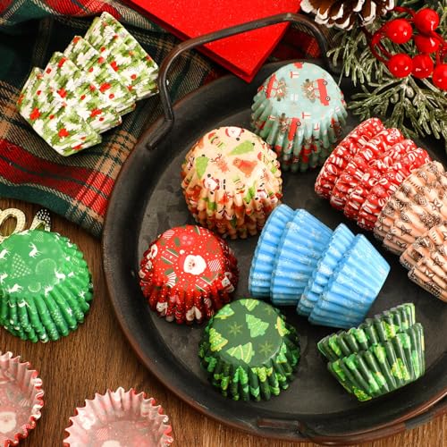 SANNIX 450pcs Christmas Cupcake Liners, Christmas Santa Claus Snowman Tree - style: Santa Style