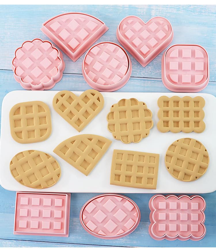 Waffle Cookie Cutters,8 Pieces Plastic Cookie Stamps (Waffle) - color: Waffle