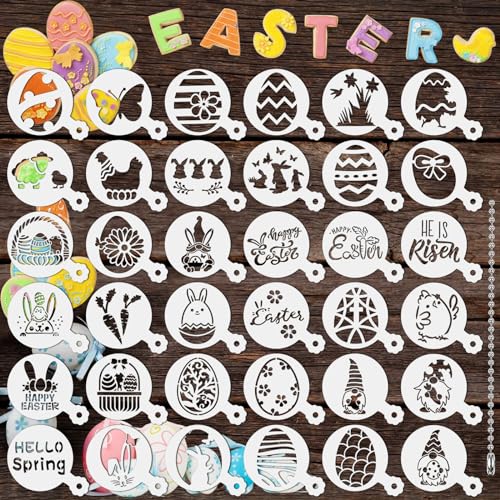 Easter Cookie Stencils 36 Reusable Egg Bunny Coffee Dessert Decor Templates - style: Easter Style
