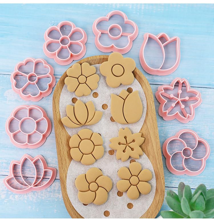 MayeBridge Cookie Cutter 8 Pieces Flower Cookie Cutters Plastic Cookie Stamps Cookie Mould Press Cross Cookie Mould Set Baking Kitchen Tools (Flower 1115A) - color: Flower 1115A