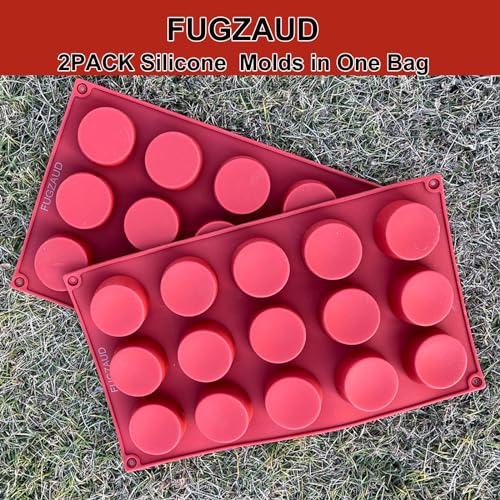 FUGZAUD 2PACK Silicone Cylinder Molds,15-Cavity Round Candy Chocolate Mold, Handmade Soap Silicone Mould, for Mini Muffin, cake,Jelly, Dessert, Ice Cube