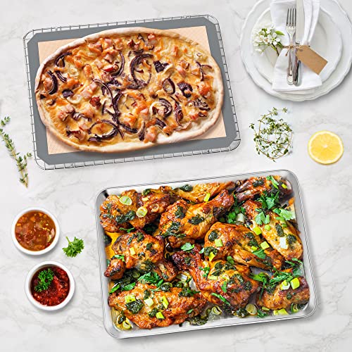P&P CHEF 12.5 x 9.7 x 1 Inch Toaster Oven Pan Tray with Rack and Mat - 3Pcs - size: 12.5 x 9.7 x 1 Inch