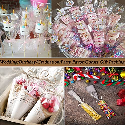 Tecbeauty 300pcs 3 x 11 Cellophane Bags Pretzels Clear Treat Bags Long Cello Cookie Bags for Chocobananas, Candy Kabob, Clear Bags with Ties - color: 3x11 Inch