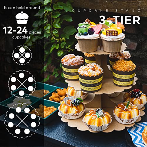 Brown Cupcake Stand 3-Tier 2-Pack, Kraft Paper Display Tower - color: Brown 2 Pack