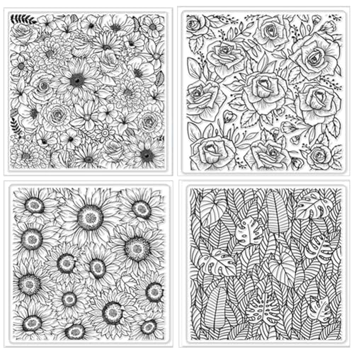 CHGCRAFT 4Pcs 4 Styles Plants Flowers Polymer Clay Texture Sheets, 5.5x5.5Inch - style: Plants
