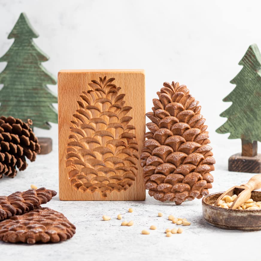 MOTEERLLU Wooden Springerle Cookie Molds for Baking, Pine cones - style: Pinecone