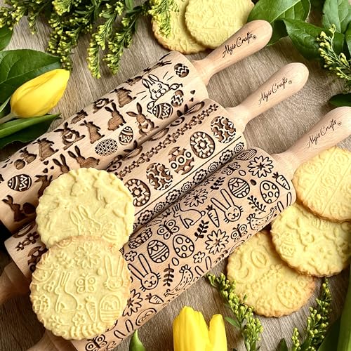 Embossing Rolling Pin embossed Dogh Roller for EASTER Embossed Cookies and Pottery by Algis Crafts (Easter Ribbon)