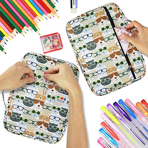 YOUSHARES Colored Pencil Case 220 Slots Pen Case Organizer With Handy Wrap & Zipper, Multilayer Holder for Prismacolor Colored Pencils & Gel Pen (Kitten) - color: Kitten