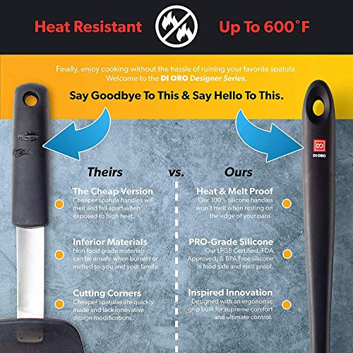 DI ORO Mini Silicone Spatula - Small Jar Scraper, 600F Heat Resistant - color: Black