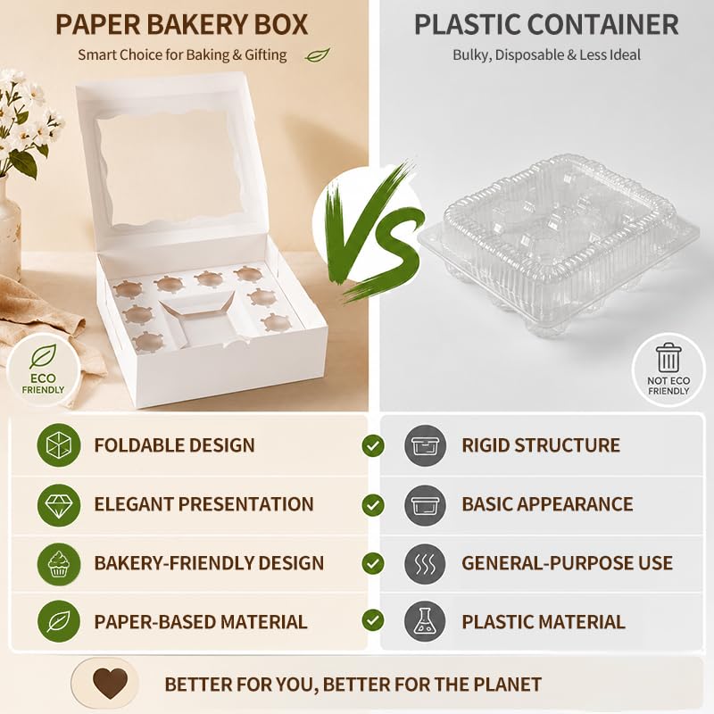 Bento Cupcake Boxes 5pcs,1 +12 Cupcakes,Scalloped Clear Window cake Boxes - size: 1+12/5pcs