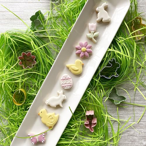 R&M Mini Easter 8-Piece Color Cookie Cutter Set – Polyresin Coated Bunny, Egg, Chick & Spring Baking Tools for Easter - style: Mini