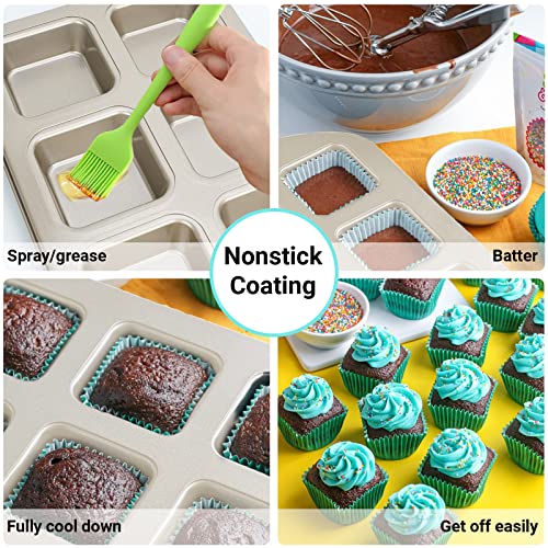 Beasea Mini Brownie Pan, 2 Pack 6 Cavity Gold Square Inidividual Brownie Muffin Cake Cutter Pan Mini Cheesecake Cupcake Bakeware Carbon Steel Brownie Baking Tray Bakeware for Oven Baking - color: Gold Brownie Mini