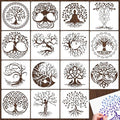Yazhiji 15Pcs 6 x 6 Inch Tree of Life Stencil, Reusable Stencils for Painting on Wood Decoration Painting Templates for Wall Floor DIY Decorations Holiday Gifts for Kids