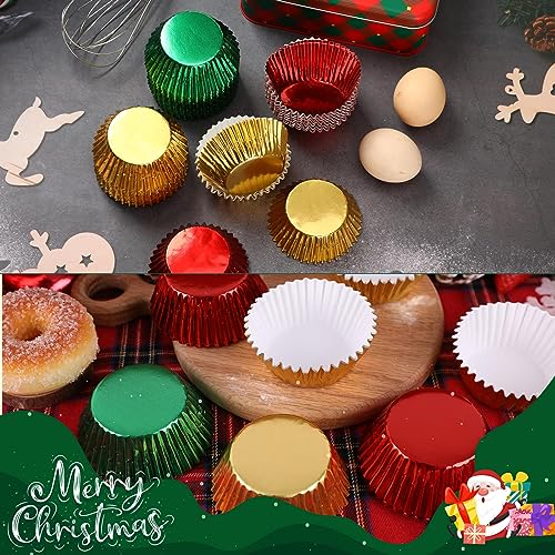 SANNIX 450Pcs Foil Cupcake Liners Christmas Metallic Cupcake Liners - color: Red Green Gold
