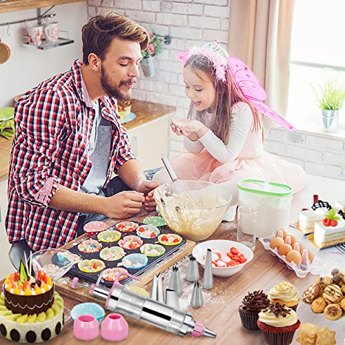 Dessert Decorating Syringe Set, Stainless Steel Frosting Piping Kit - color: Pink