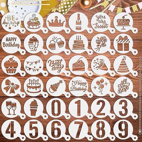JULBEAR Birthday Cookie Stencils 36 Pcs Reusable Templates for Cake Baking - style: Birthday Style