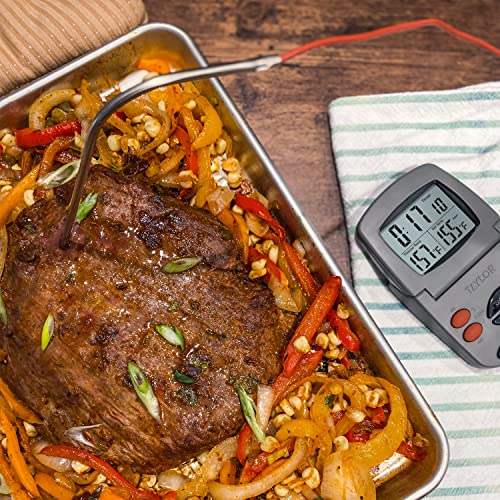 Taylor Precision Products Programmable with Timer Instant Read Wired Probe Digital, Meat, Food, Grill BBQ Cooking Kitchen Thermometer with Timer, Gray
