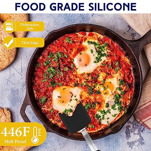Gejoy 4 Pcs Silicone Turner Nonstick Flexible, Black - color: Black