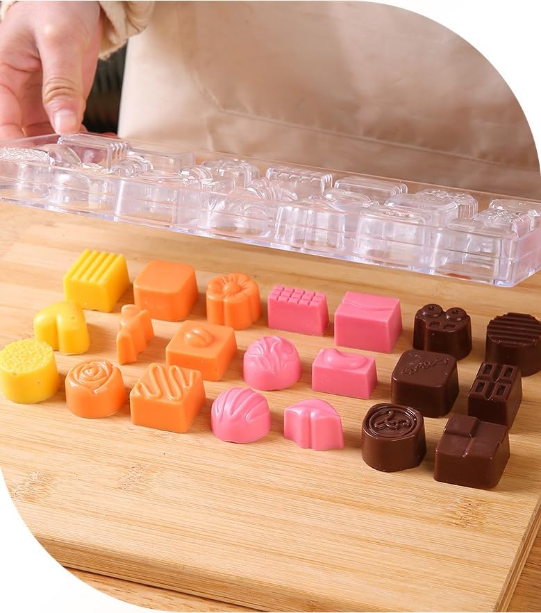 21 Grid Chocolate Candy Mold PC Polycarbonate Chocolate Making Mould with Scraper (Multiple patterns) - color: Multiple patterns