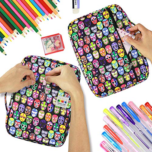 YOUSHARES Colored Pencil Case 220 Slots Pen Case Organizer With Handy Wrap & Zipper, Multilayer Holder for Prismacolor Colored Pencils & Gel Pen (Mask) - color: Mask