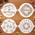 4Pcs Happy Birthday Cake Stencil, Patterns Hearts Floral for Baking