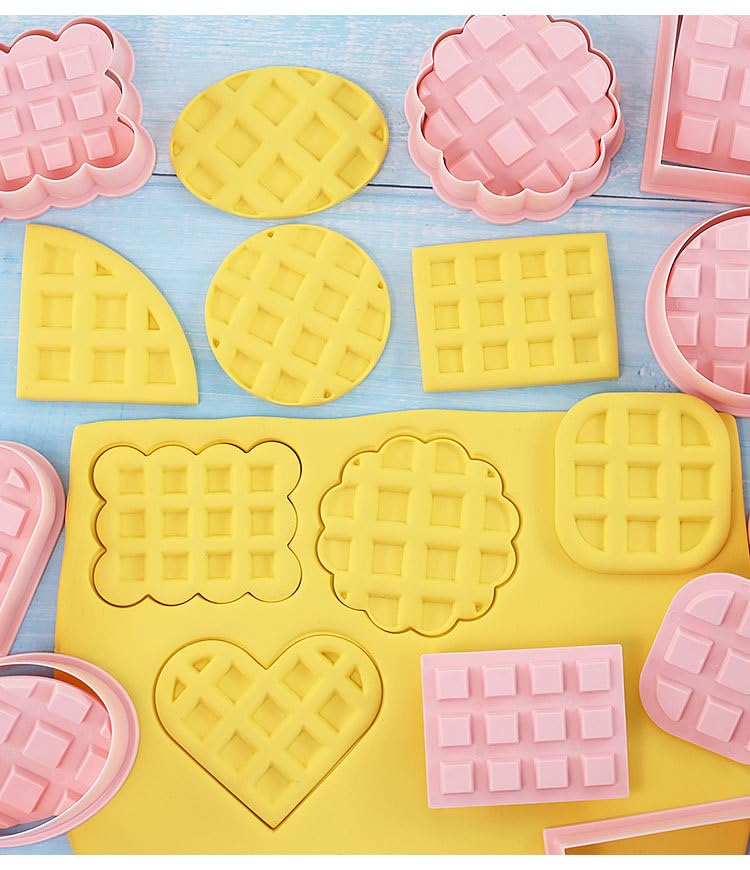 Waffle Cookie Cutters,8 Pieces Plastic Cookie Stamps (Waffle) - color: Waffle