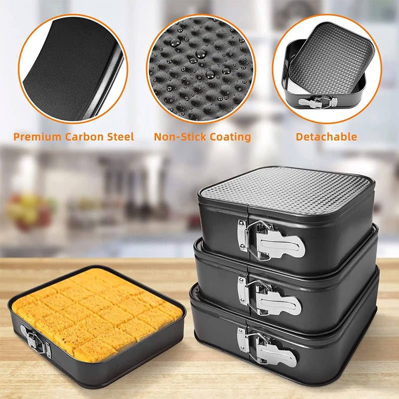3PCS Square Leakproof Springform Pan with Removable Bottom 9/10/11 inch Springform Cake Pan Non-stick Square Bakeware for Cheesecakes Pizz andQuiches A unique gift for baking enthusiasts