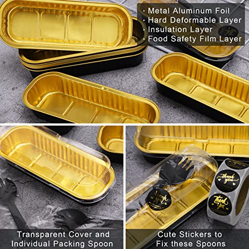 100Pack 6.8oz Halloween Mini Cake Pans with Lids Baking Cups Aluminum Foil Pans Tins, Individual Dessert Cups Containers for Sales,Party,Picnics - color: 100-pack-Black in Gold