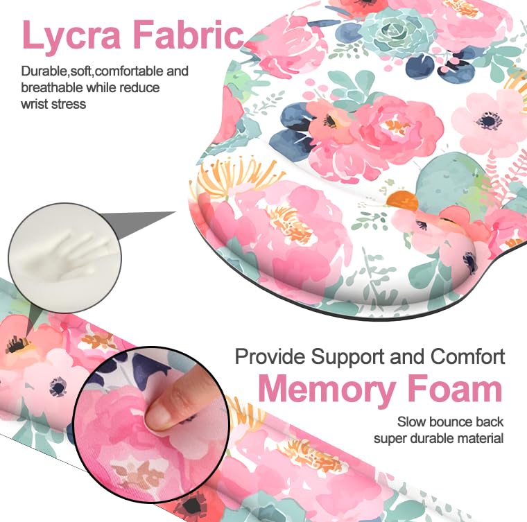Ergonomic Mouse Pad with Wrist Rest and Keyboard Wrist Rest, Mousepad - color: Pink Floral